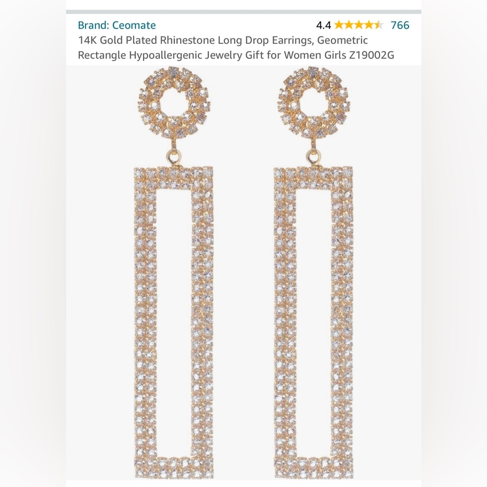 New 14k Gold Plated Rhinestone Long Drop Earrings.